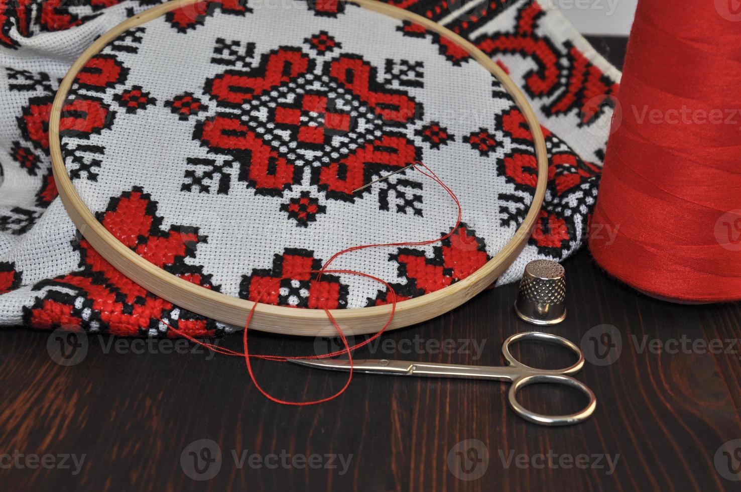 Element Embroidered towels in wooden hoop photo