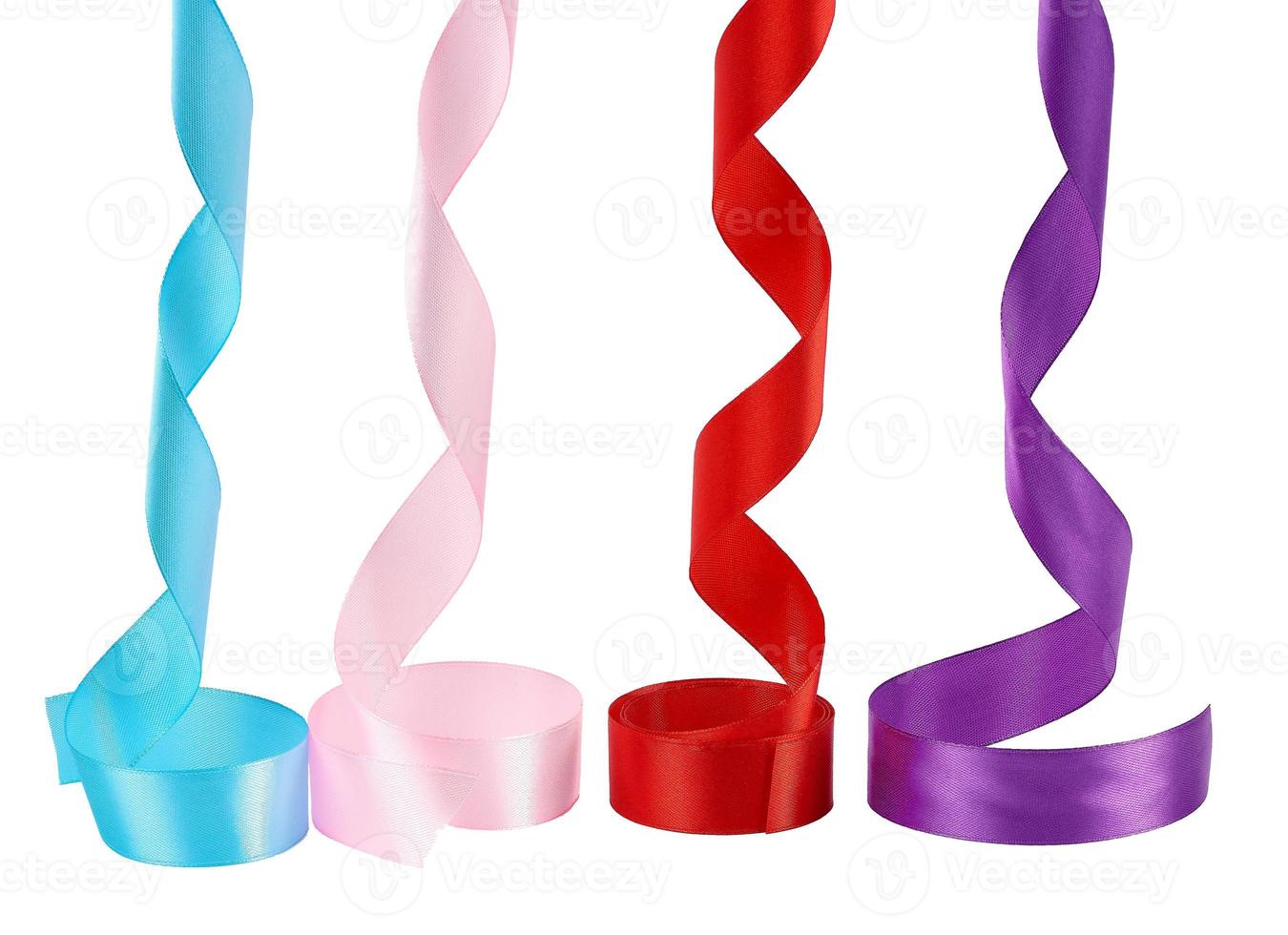 blue, pink, red and purple satin twisted ribbons isolated on white background photo