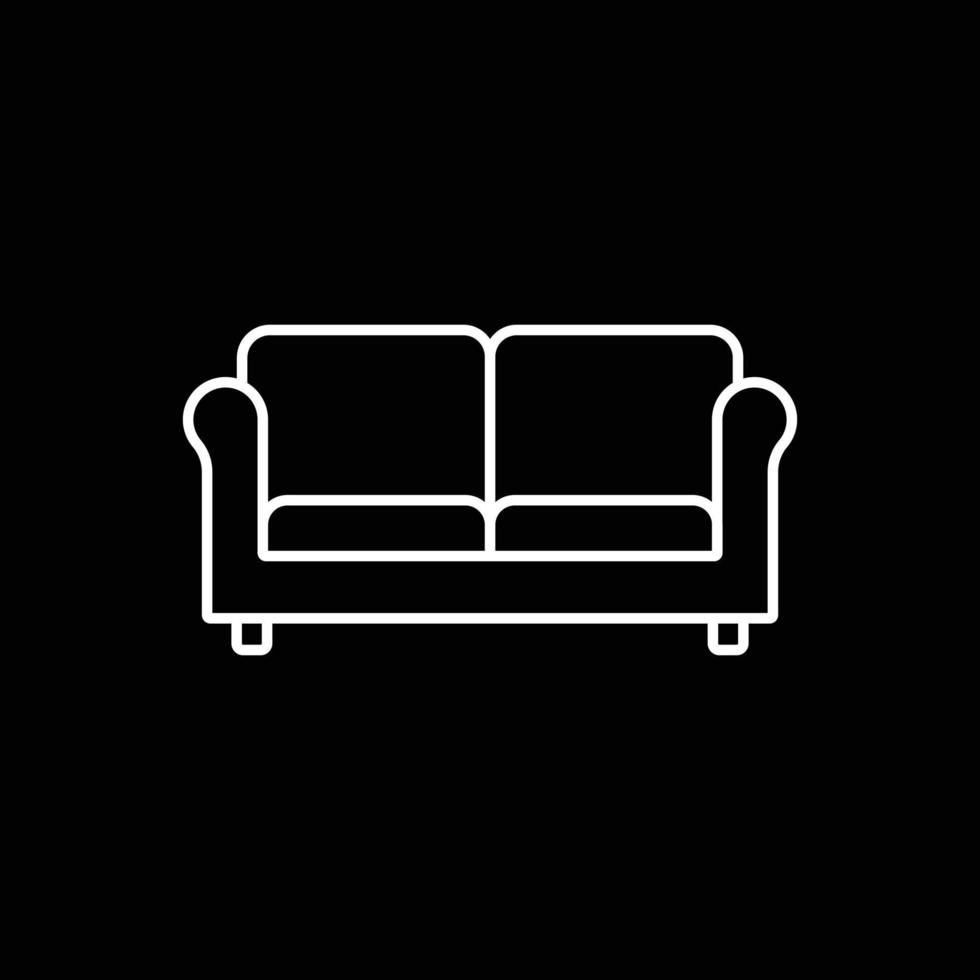 eps10 blanco vector línea arte sofá resumen icono o logotipo aislado sobre fondo negro. símbolo de esquema de muebles de sala de estar en un estilo moderno y plano simple para el diseño de su sitio web y aplicación móvil