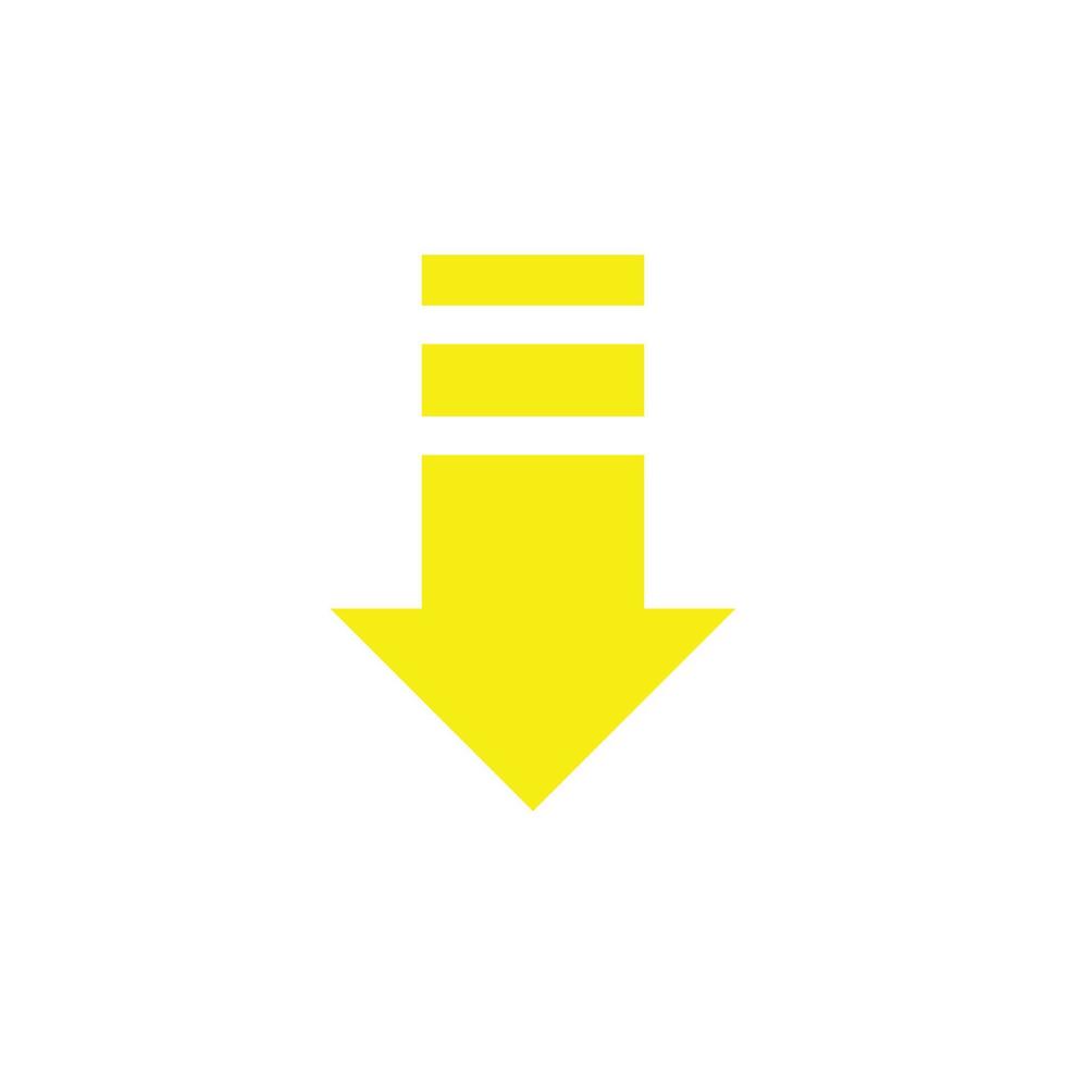 eps10 vector amarillo flecha abajo icono de arte abstracto o logotipo aislado sobre fondo blanco. descargando un símbolo sólido en un estilo moderno y plano simple para el diseño de su sitio web y aplicación móvil