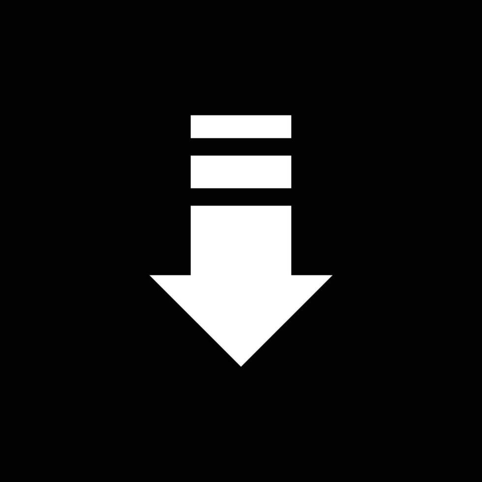eps10 vector blanco flecha abajo icono de arte abstracto o logotipo aislado sobre fondo negro. descargando un símbolo sólido en un estilo moderno y plano simple para el diseño de su sitio web y aplicación móvil
