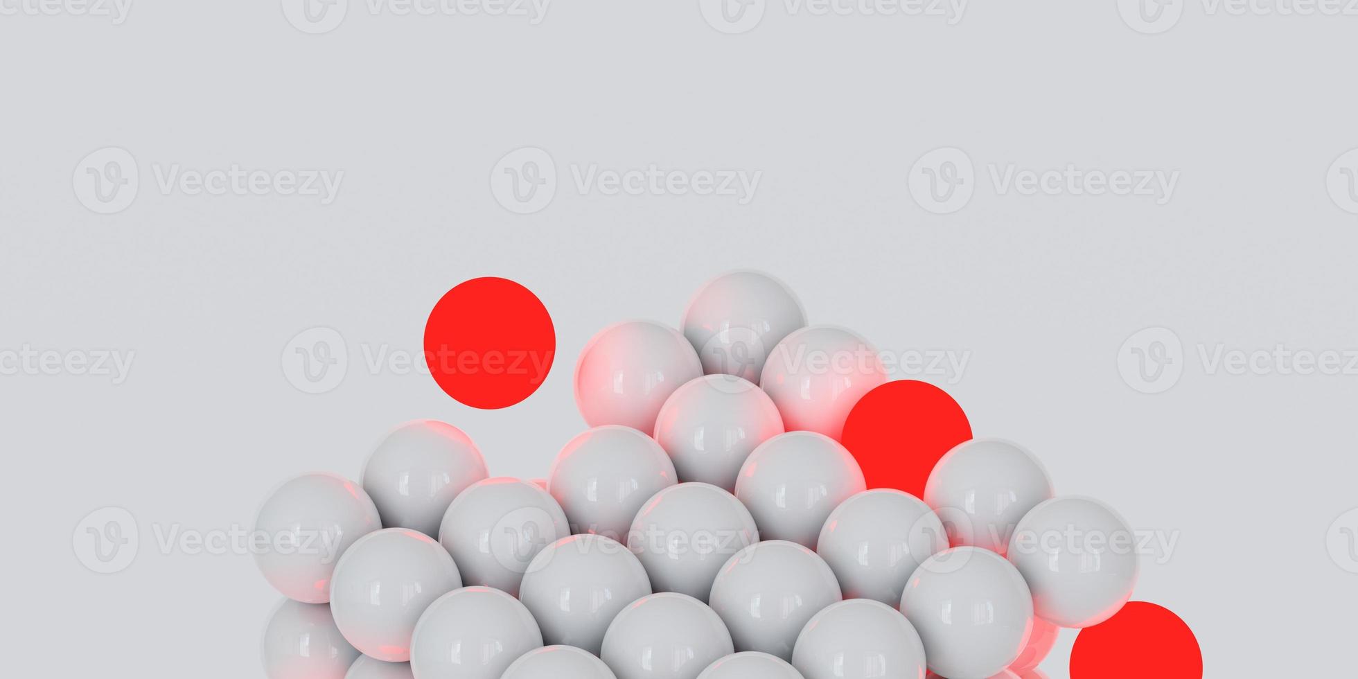 3d white cube with glowing red spheres. Abstract primitive shapes on white background. 3d illustration. 3d rendering. photo