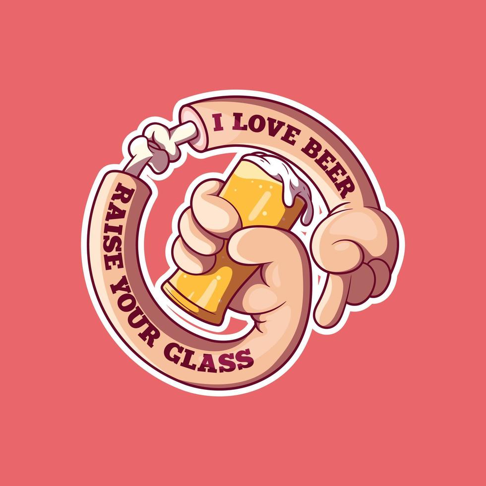 Hand circle holding a beer glass vector illustration. Drink, party, funny design concept.