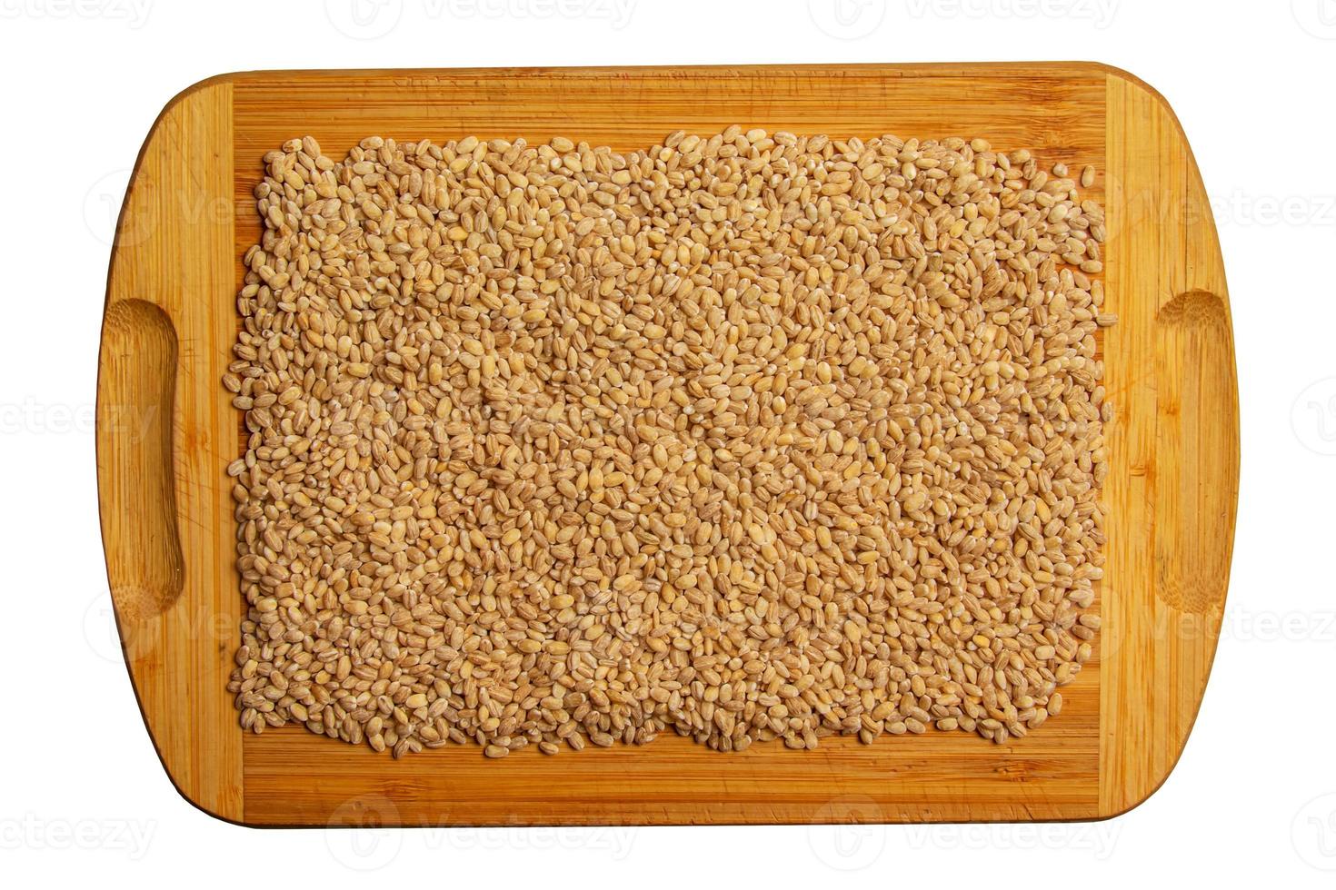 Pearl barley background close-up, top view. Pearl barley closeup, grain texture, top view. Pearl barley is processed barley grains that have been processed. photo