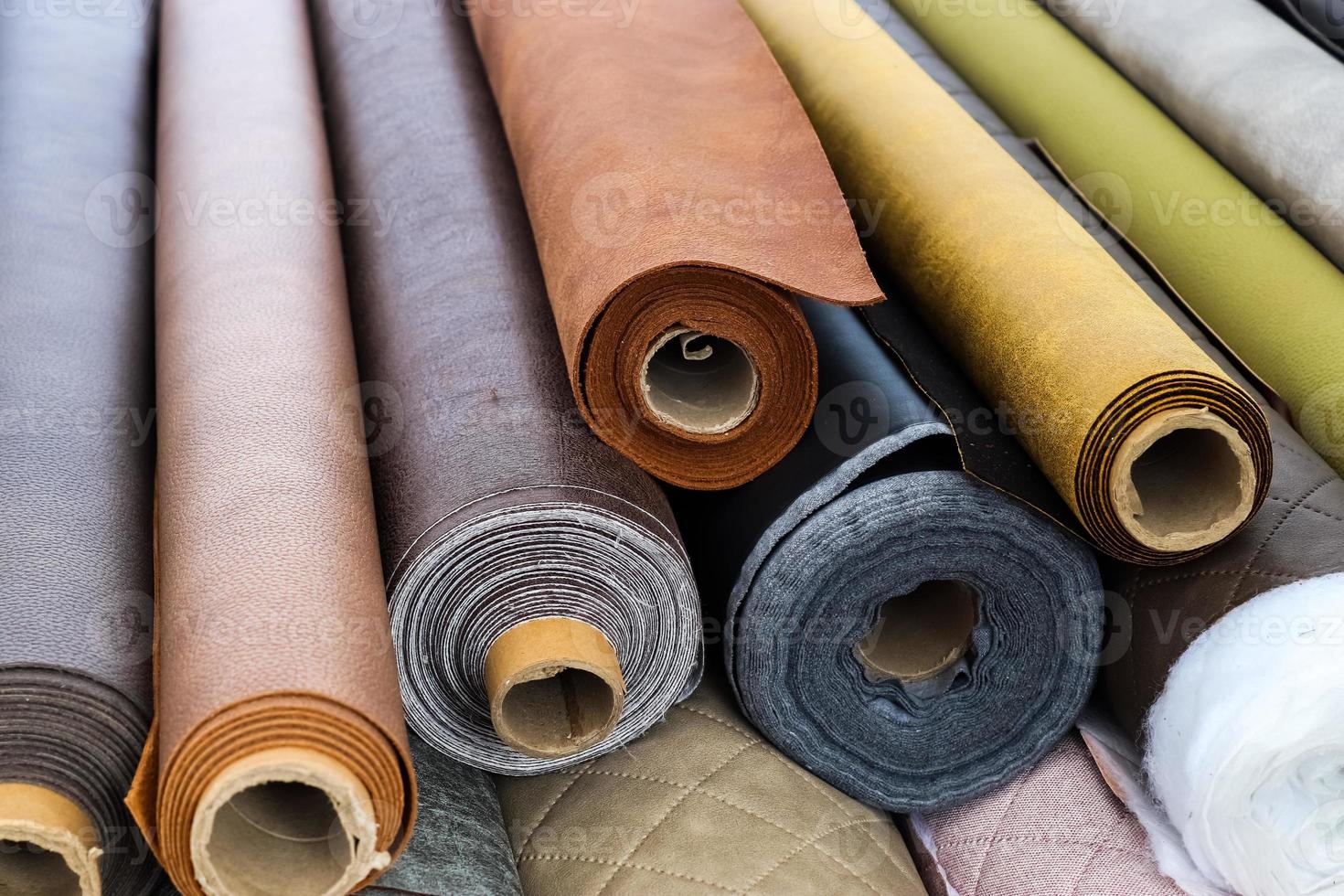 Samples of cloth and fabrics in different colors found at a fabrics market in Germany photo