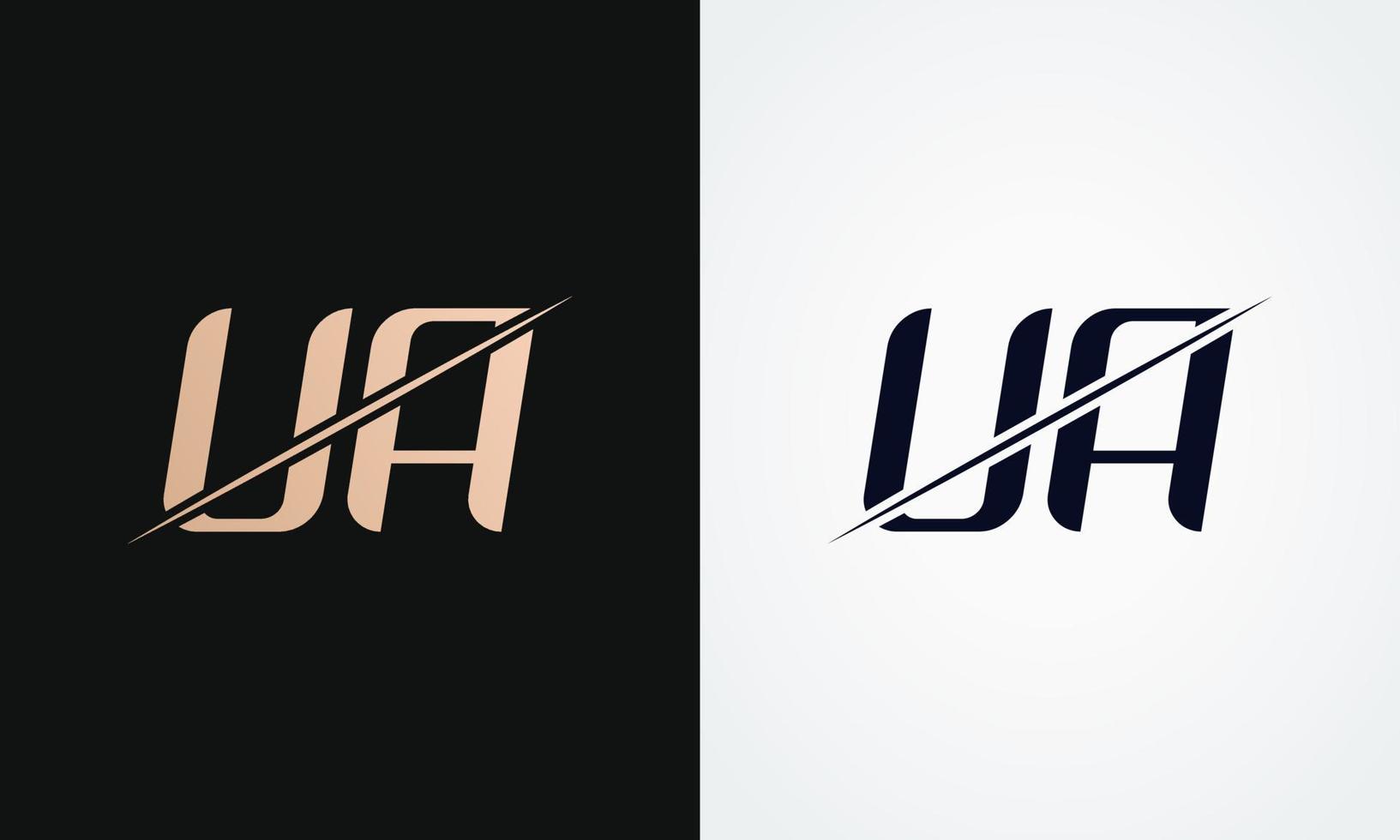 plantilla de vector de diseño de logotipo de letra ua. diseño de logotipo ua con letras doradas y negras