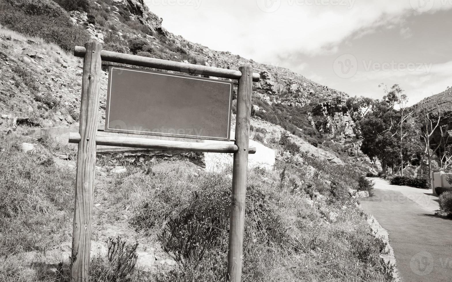 Empty natural green sign in wilderness Cape Town, South Africa. photo
