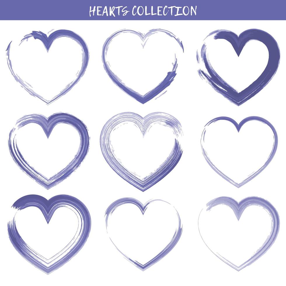 Set of hearts painted with brush strokes for valentine's day. Symbol, icons of purple hearts vector