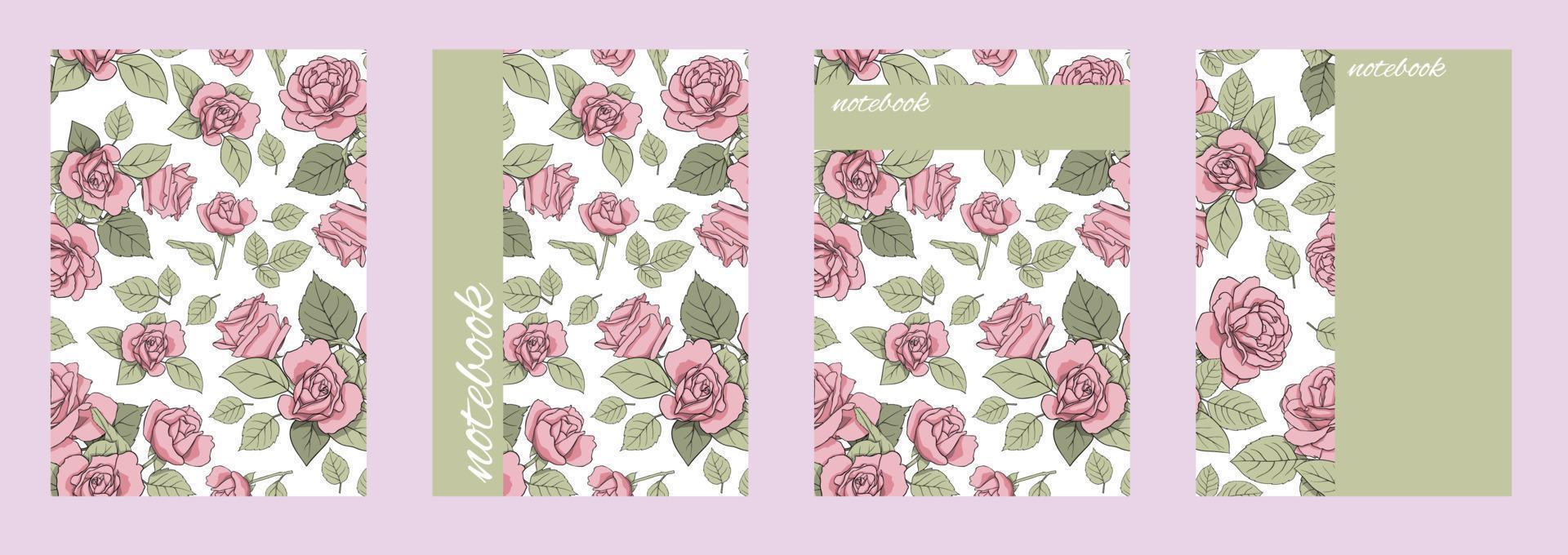 Vector cover template. Flower style cover design with roses for girls. Suitable for books, notebooks, catalogs, booklets, diaries, brochures, etc.