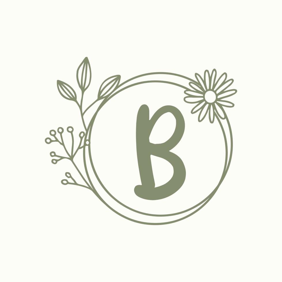 Letter b initial with floral vector