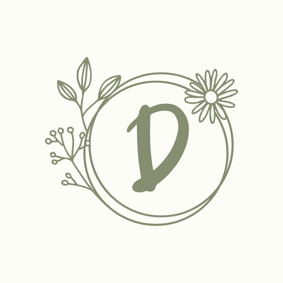 Letter d initial with floral vector