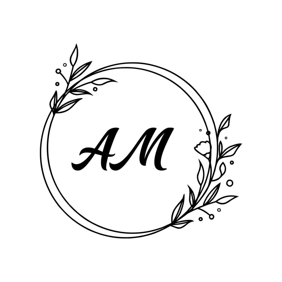 Initial am letters beautiful floral feminine vector image