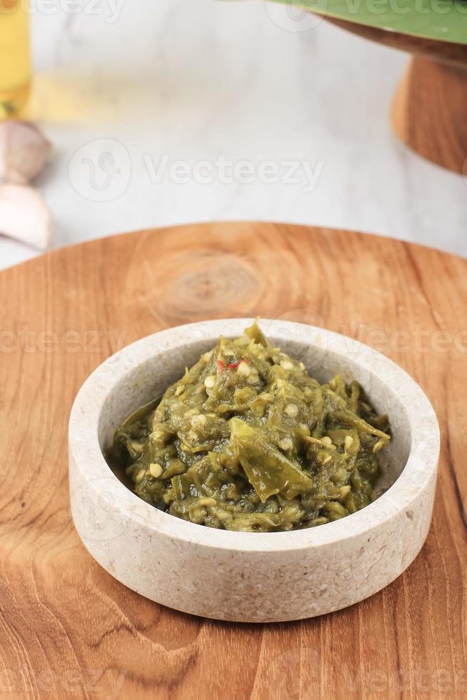 Sambal Lado Mudo  Cabe Ijo. Traditional Green Chili Paste photo