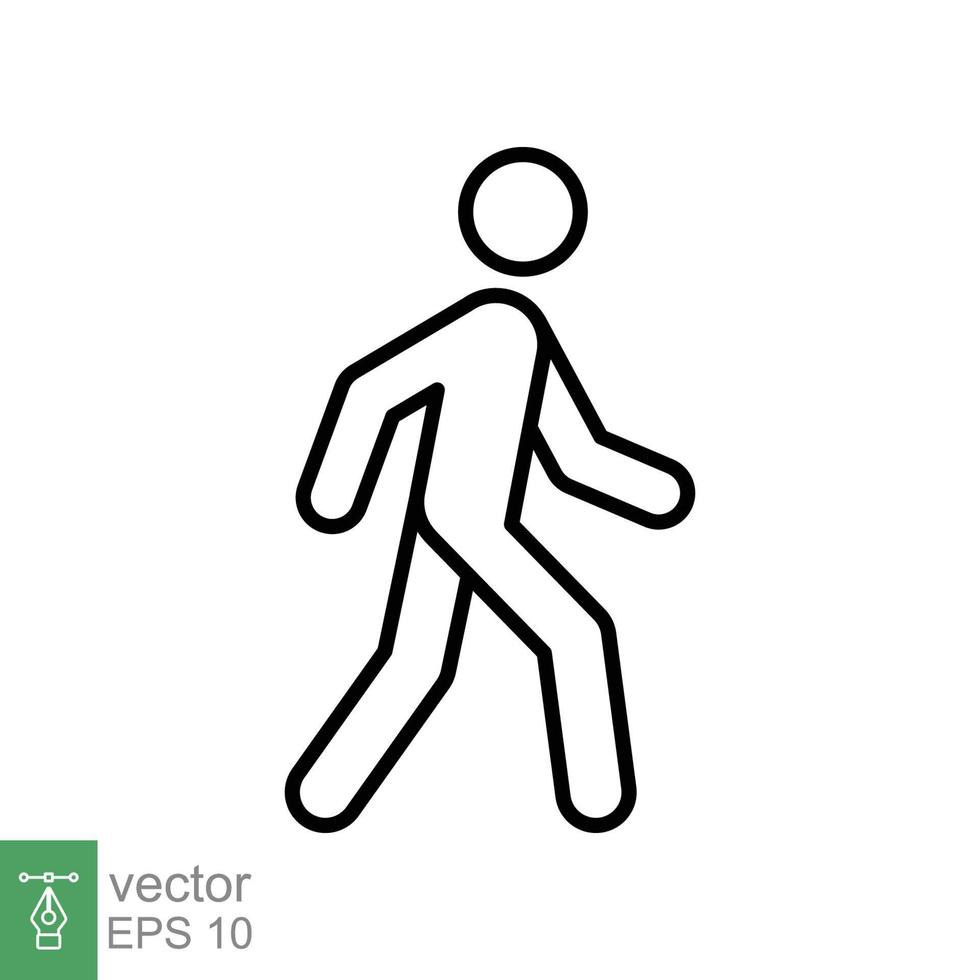 Walk line icon. Simple outline style. Pedestrian, man, pictogram, human, side, walkway concept symbol. Vector illustration isolated on white background. EPS 10.