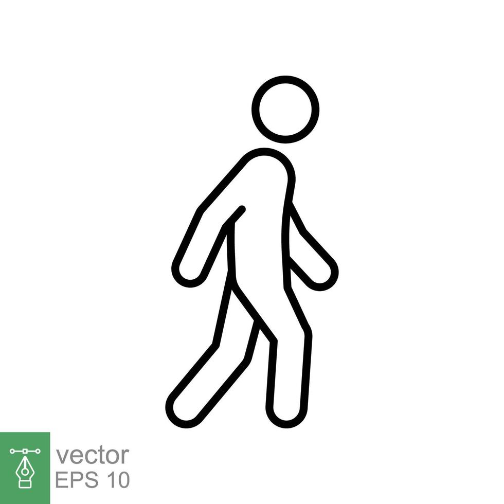 icono de línea de caminata. estilo de esquema simple. peatón, hombre, pictograma, humano, lado, símbolo de concepto de pasarela. ilustración vectorial aislado sobre fondo blanco. eps 10. vector