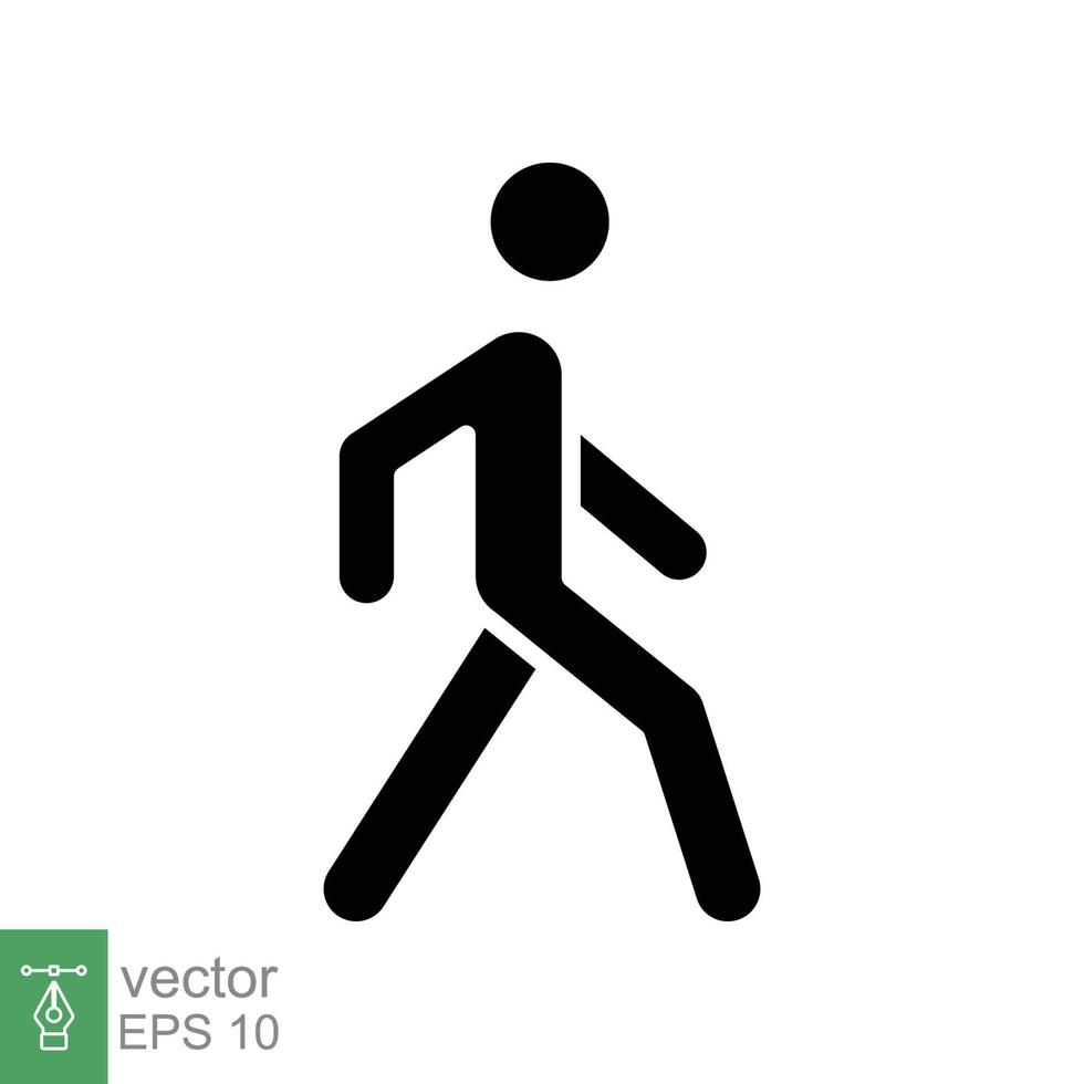 icono de glifo de caminata. estilo sólido simple. peatón, hombre, pictograma, humano, lateral, concepto de pasarela, símbolo de silueta. ilustración vectorial aislado sobre fondo blanco. eps 10. vector