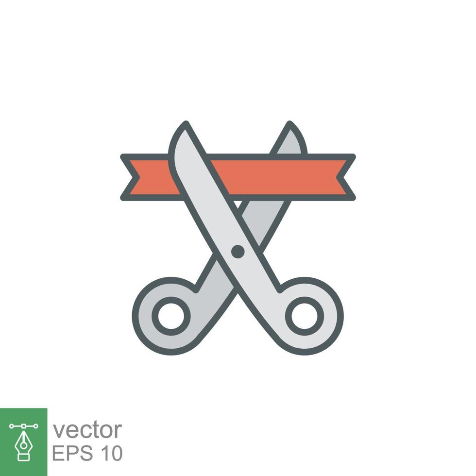 Grand opening icon. Simple filled outline style for web and mobile app design element. Open, ribbon, cut, scissor, inauguration, ceremony concept. Vector illustration isolated. EPS 10.