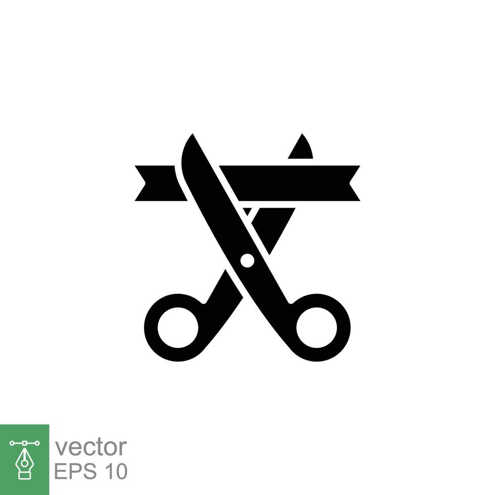 Grand opening glyph icon. Simple solid style for web and mobile app design element. Open, ribbon, cut, scissor, inauguration, ceremony concept. Vector illustration isolated. EPS 10.