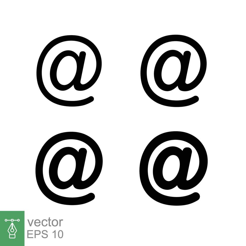 Arroba sign icon set. Email address symbol concept with different line thickness styles. Vector illustration design collection isolated on white background. EPS 10.