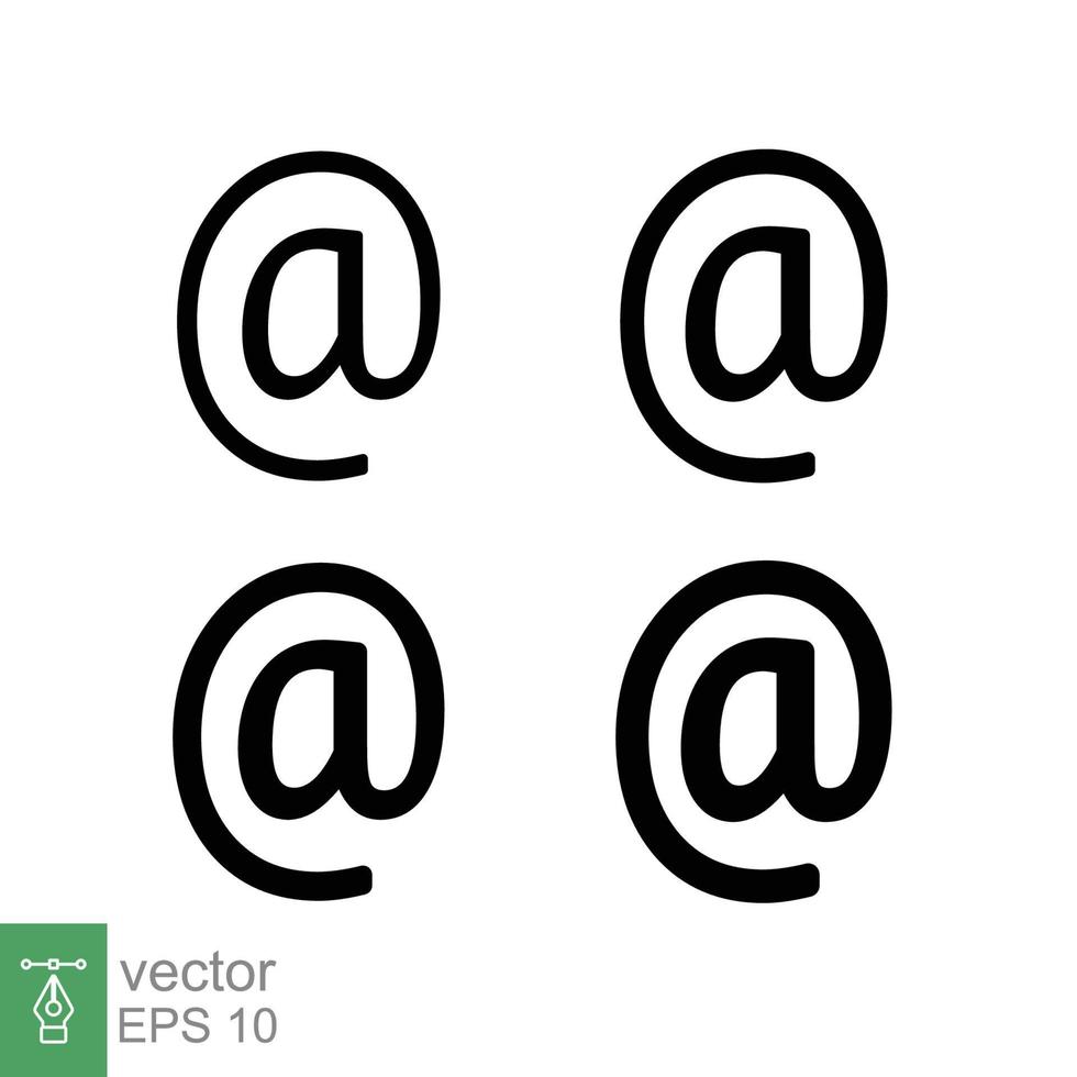 Arroba sign icon set. Email address symbol concept with different line thickness styles. Vector illustration design collection isolated on white background. EPS 10.