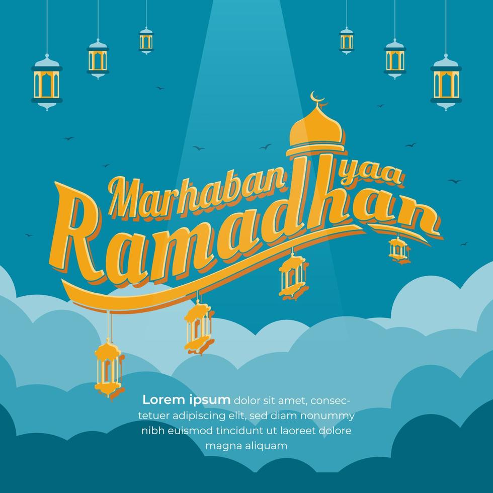 diseño gráfico saludo marhaban ya ramadhan vector