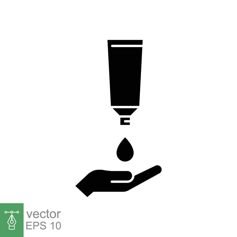 mano aplicando icono de glifo de crema de loción. estilo sólido simple. bálsamo, cuidado de la piel, pictograma, diseño gráfico del concepto de símbolo de belleza. ilustración vectorial aislado sobre fondo blanco. eps 10. vector