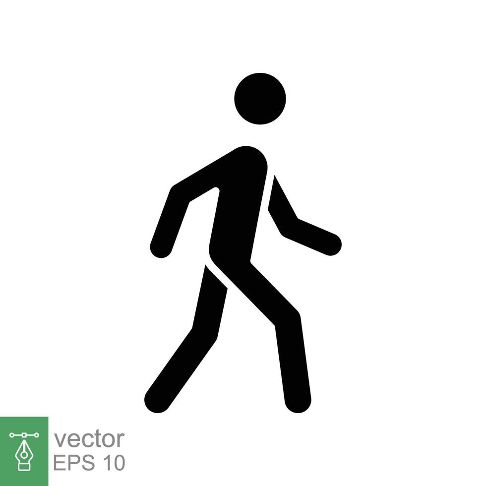 icono de glifo de caminata. estilo sólido simple. peatón, hombre, pictograma, humano, lateral, concepto de pasarela, símbolo de silueta. ilustración vectorial aislado sobre fondo blanco. eps 10. vector