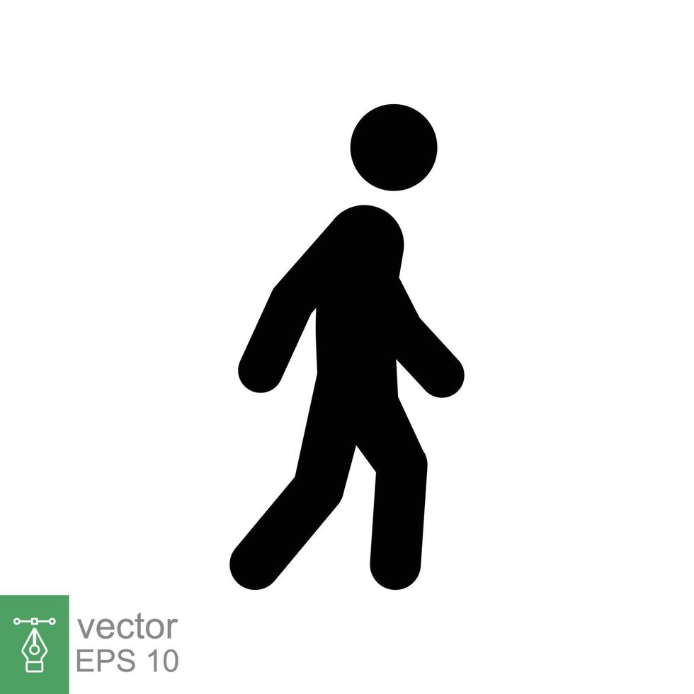 icono de glifo de caminata. estilo sólido simple. peatón, hombre, pictograma, humano, lateral, concepto de pasarela, símbolo de silueta. ilustración vectorial aislado sobre fondo blanco. eps 10. vector