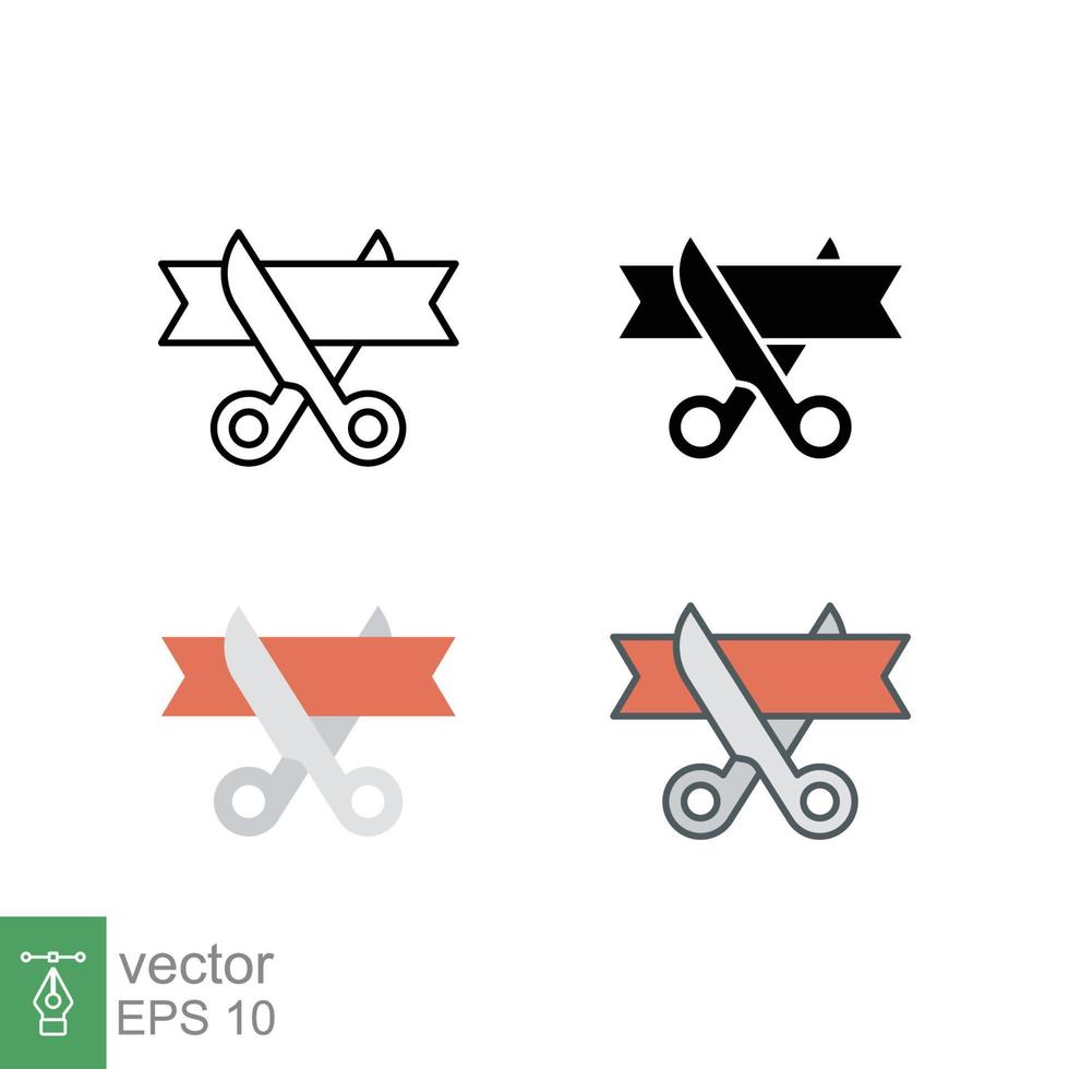 Grand opening icon in different style. Colored scissor and ribbon vector icons designed in filled outline, line, flat, glyph and solid style. Vector illustration isolated on white background. EPS 10.