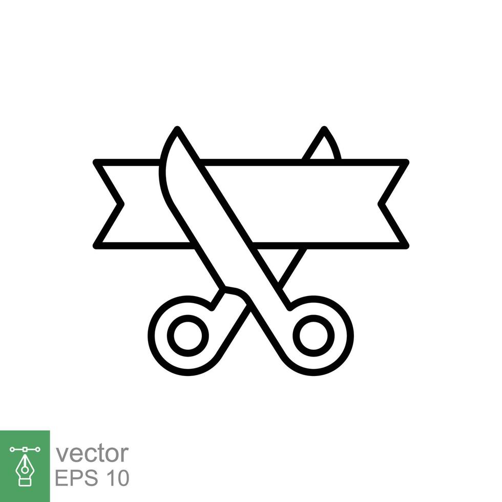 Grand opening line icon. Simple outline style for web and mobile app design element. Open, ribbon, cut, scissor, inauguration, ceremony concept. Vector illustration isolated. EPS 10.