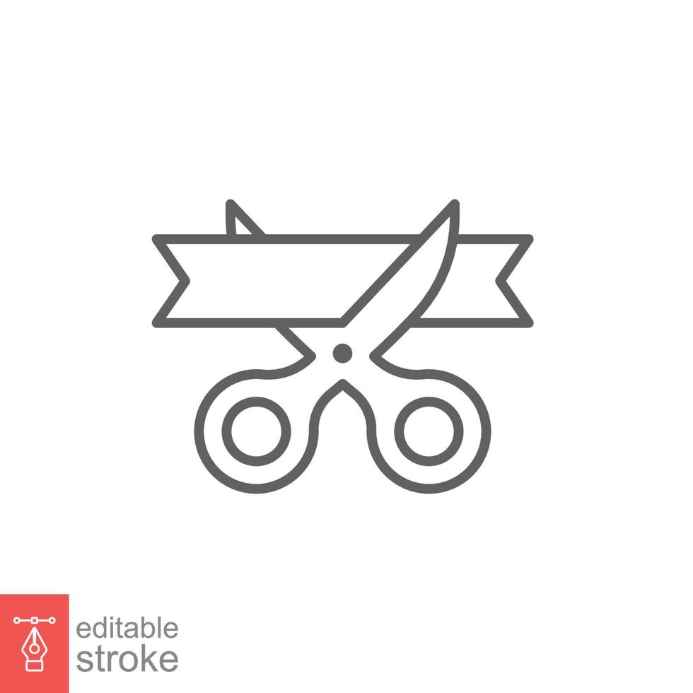 Grand opening line icon. Simple outline style for web and mobile app design element. Open, ribbon, cut, scissor, inauguration, ceremony concept. Vector illustration isolated. Editable stroke EPS 10.