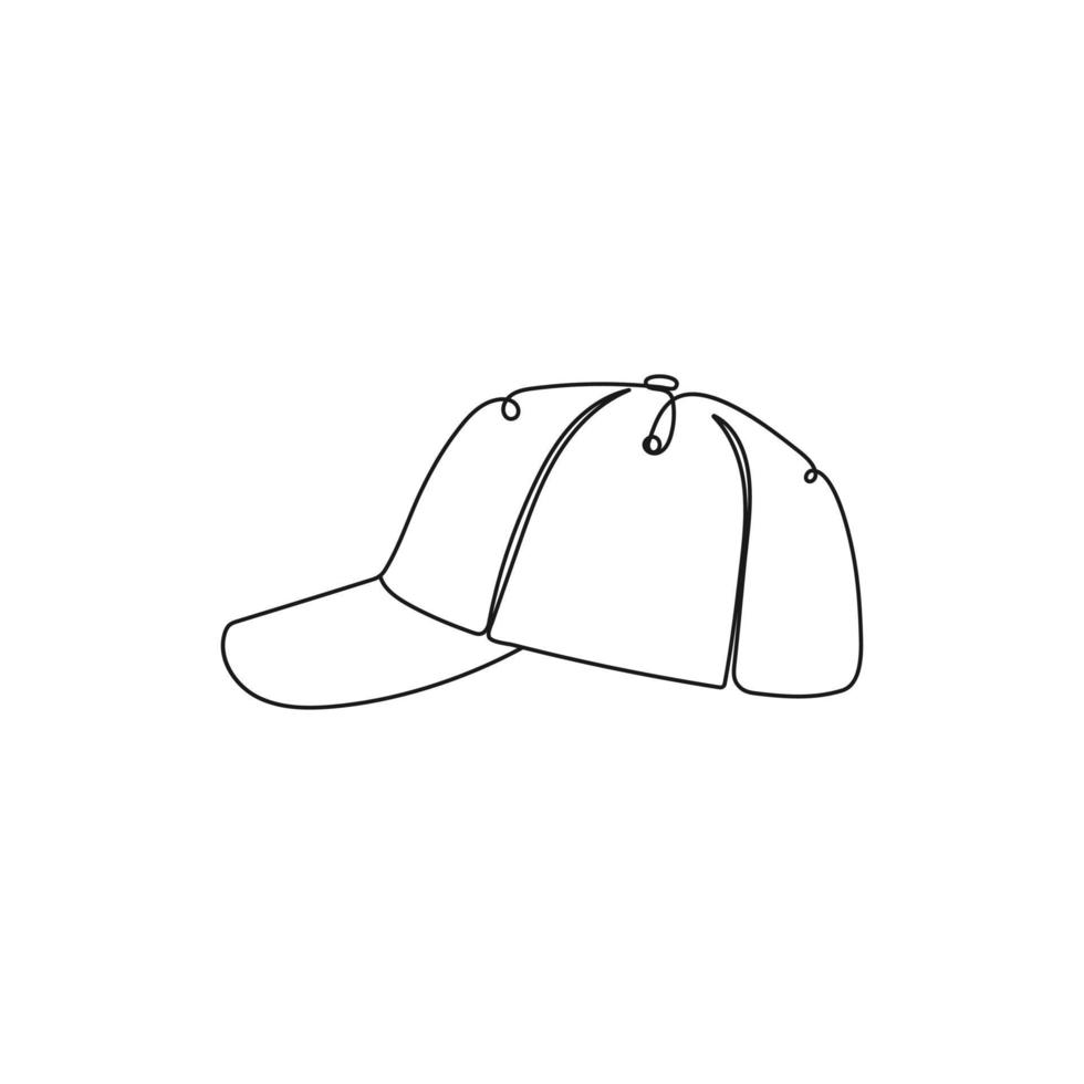 Baseball cap. Sport hat. Travel accessory, sport clothes. One continuous line drawing. Hand drawn vector illustration.