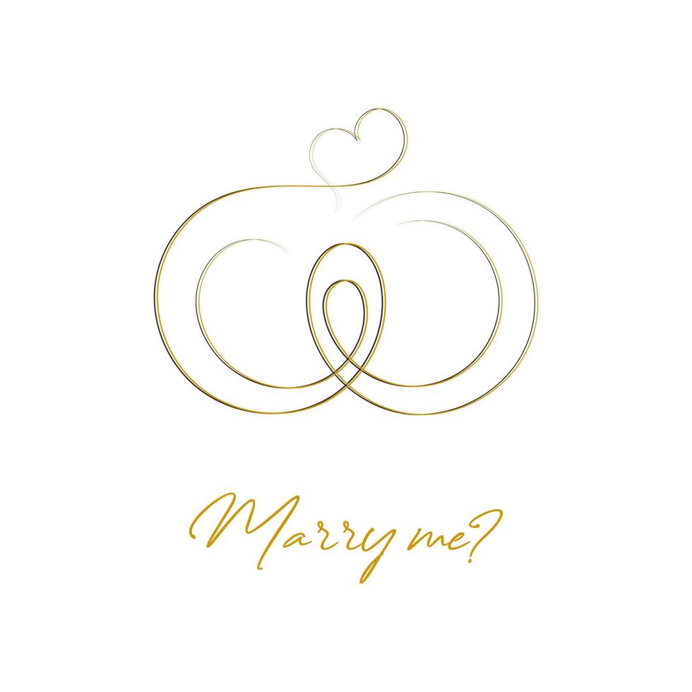 Will you marry me. Wedding rings continuous line drawing. Propose, union of hearts. Hand drawn vector illustration.