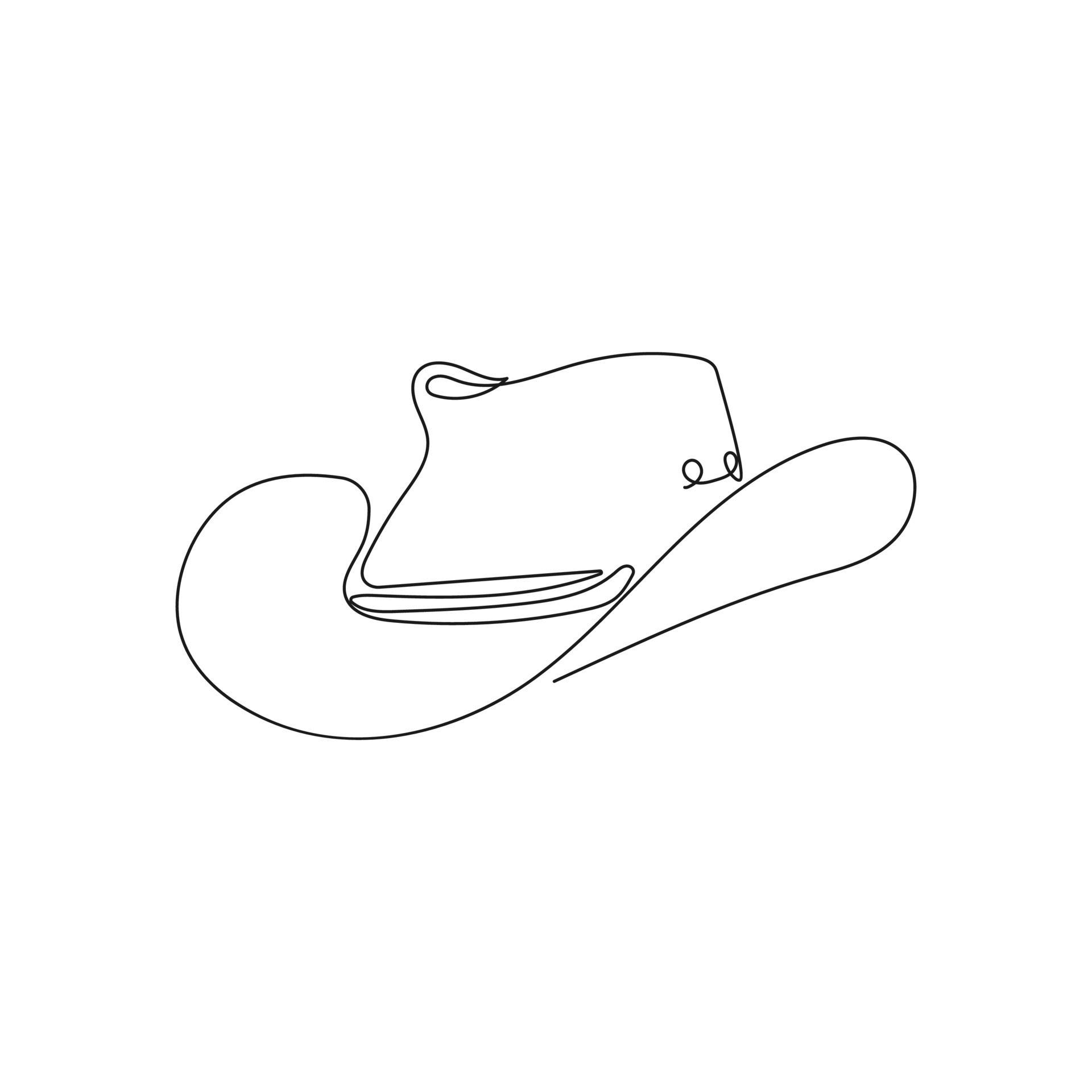 Continuous One Single Line Drawing Of Cowboy Hat Minimalist Black