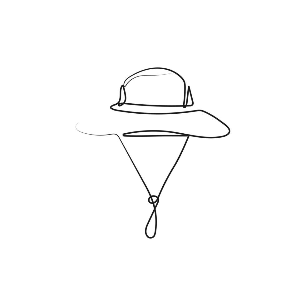 sombrero turístico de aventura en un estilo de dibujo de línea continua. concepto de logotipo de sombreros. ilustración vectorial dibujada a mano. vector