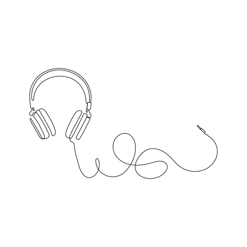 Headphones. Continuous one line drawing. Device, gadget for listening music. Hand drawn vector illustration.