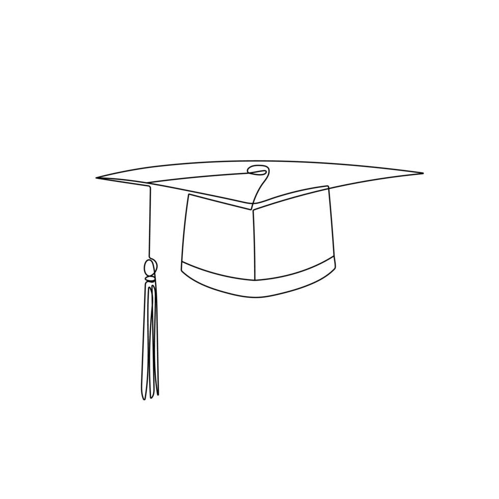 Graduation hat in one line drawing style. Study graduation cap, mortarboard hat. Hand drawn vector illustration.