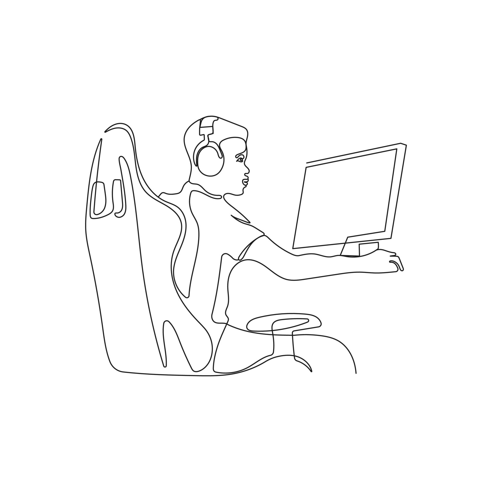 Man learning or working online. One line art. A developer programming ...
