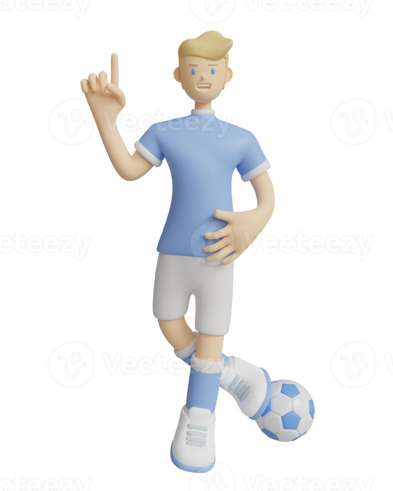 3D-rendering. footballer wearing a blue sky shirt indicates that he will score one goal. png