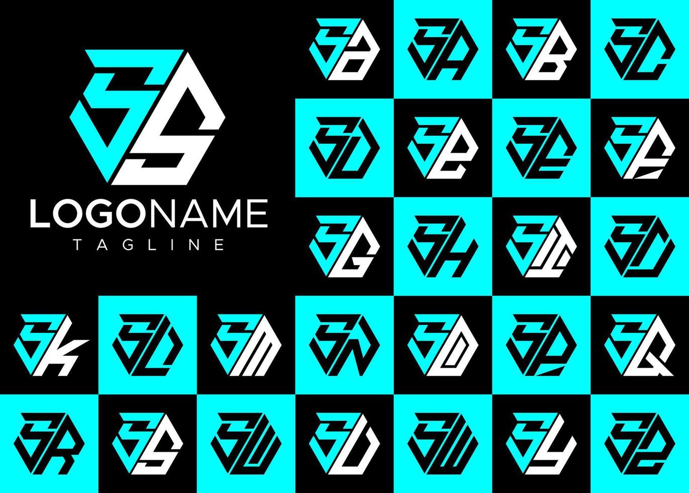 Set of hexagon S letter logo design. Modern letter S logo template bundle. vector