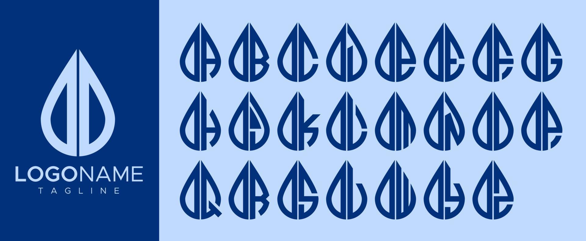 Collection of water drop O letter logo design. Droplet O letter logo brand set. vector
