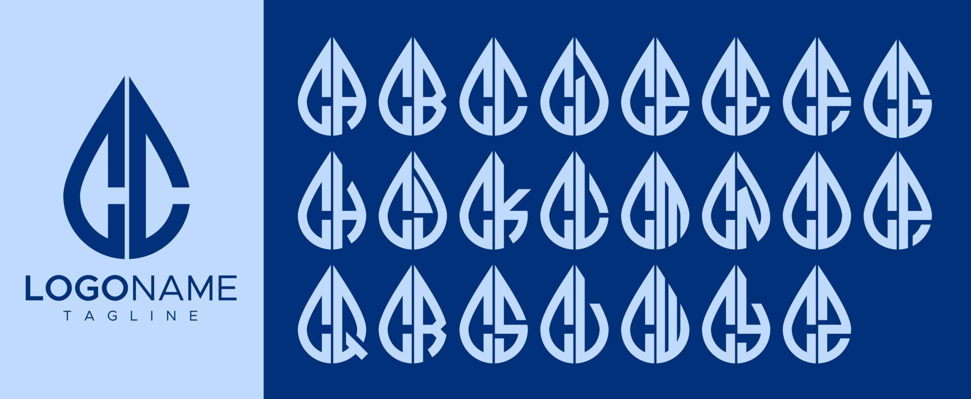 Collection of water drop C letter logo design. Droplet C letter logo brand set. vector