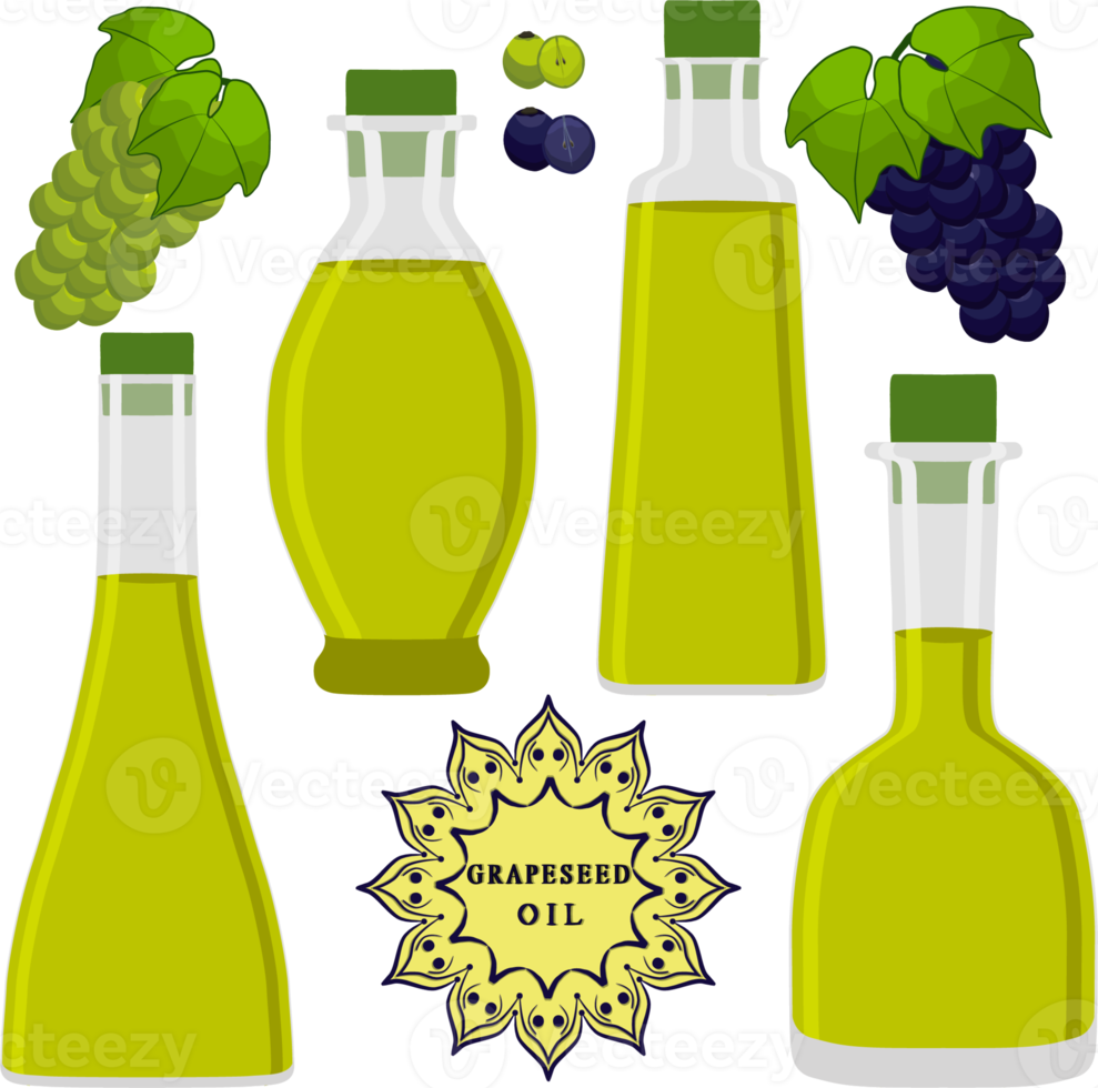 Set coloured oil in glass bottles png