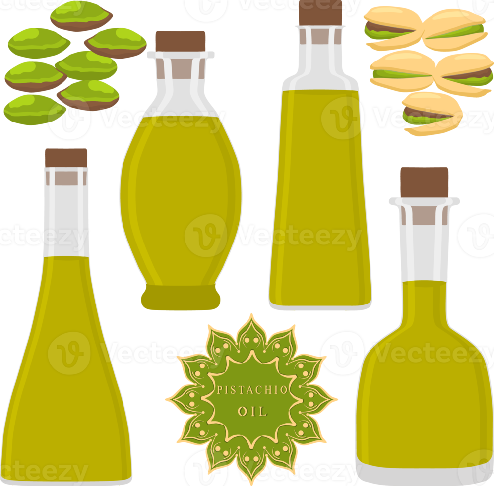 Set coloured oil in glass bottles png