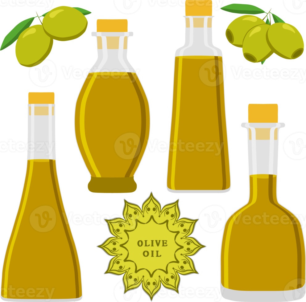 Set coloured oil in glass bottles png