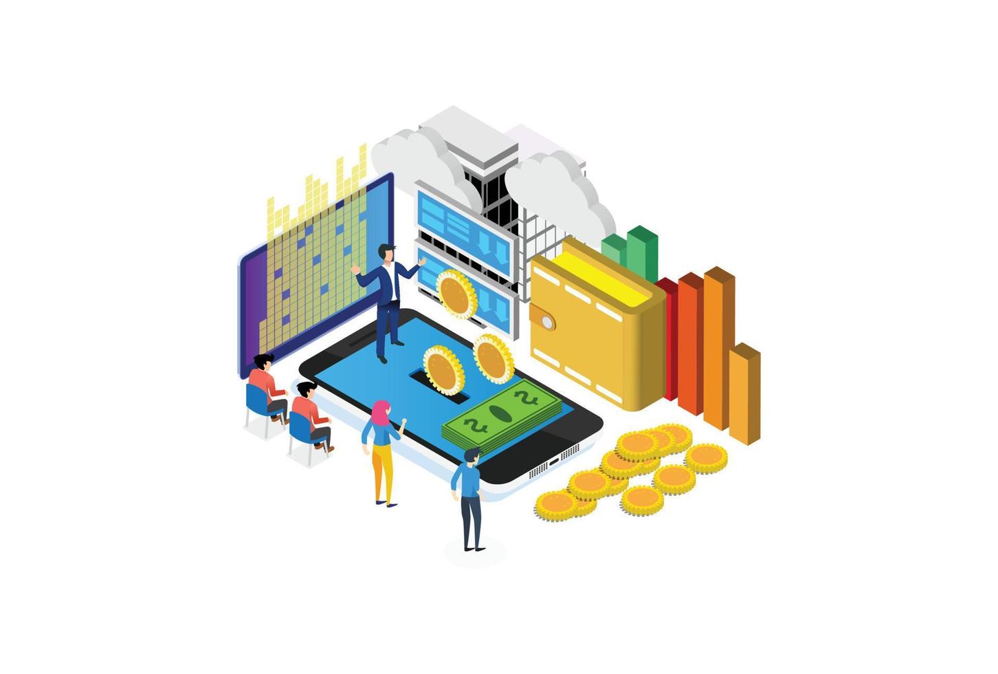 Modern Isometric Online Banking Illustration, Web Banners, Suitable for Diagrams, Infographics, Book Illustration, Game Asset, And Other Graphic Related Assets vector