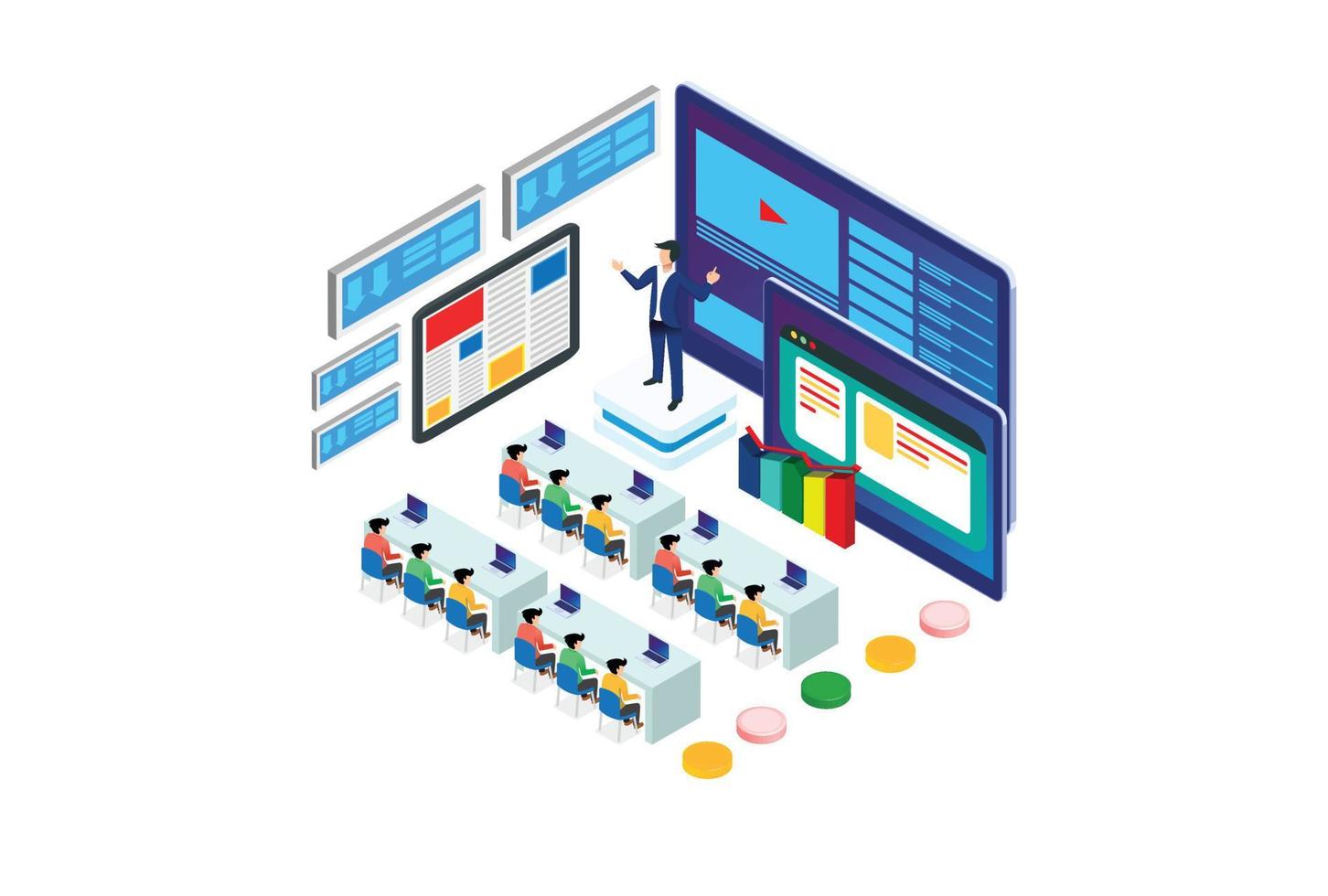 Modern Isometric Digital Library Illustration, Web Banners, Suitable for Diagrams, Infographics, Book Illustration, Game Asset, And Other Graphic Related Assets vector
