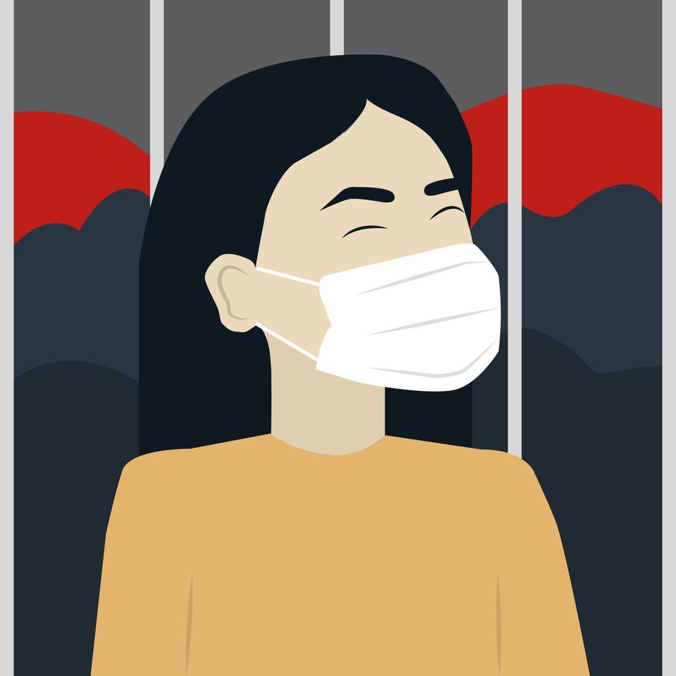 China lockdown concept. Women with n95 face mask. vector