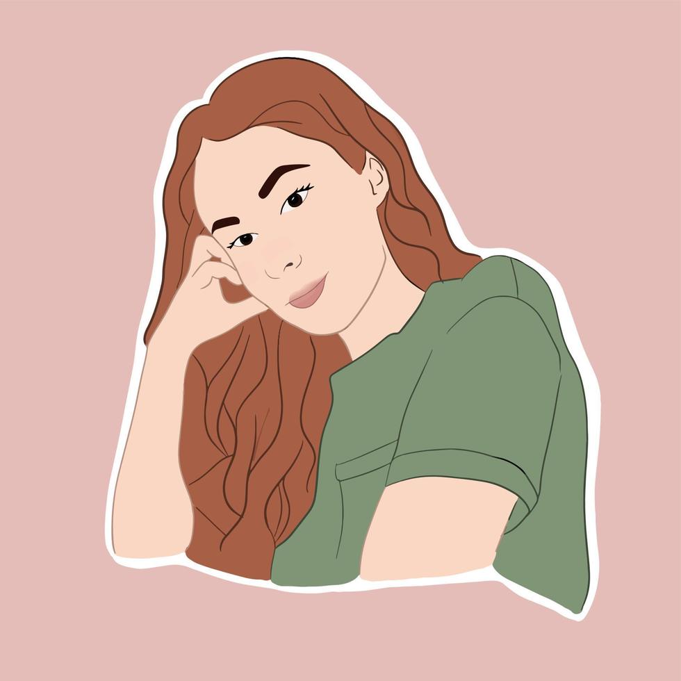Flat fashion illustration concept. Young woman with long ginger hair. vector
