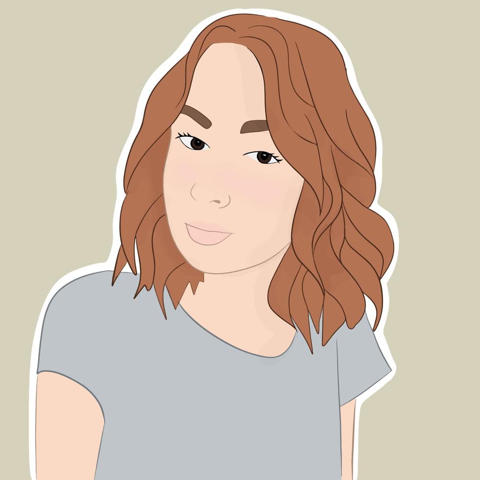 Flat fashion illustration concept. Young woman with short ginger hair. vector